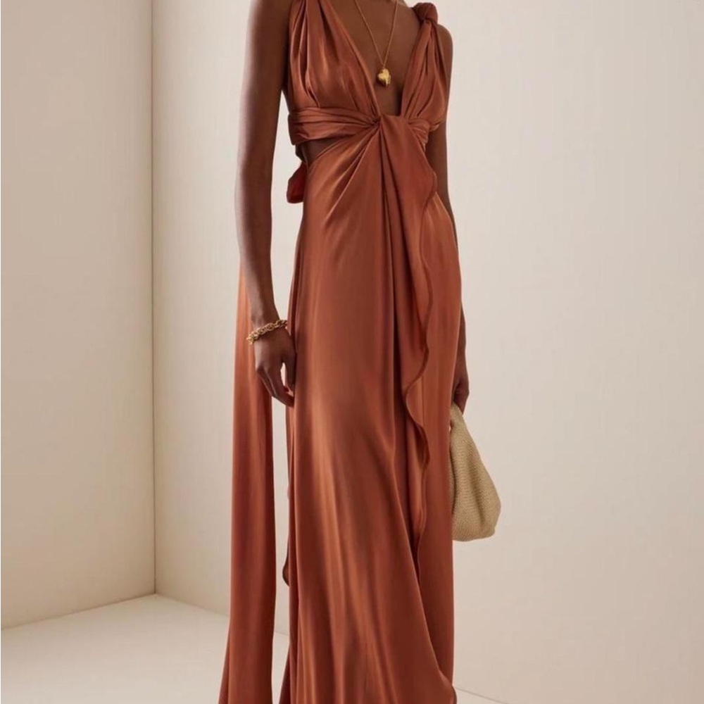 Elegant Rust Twist-Front Maxi Dress